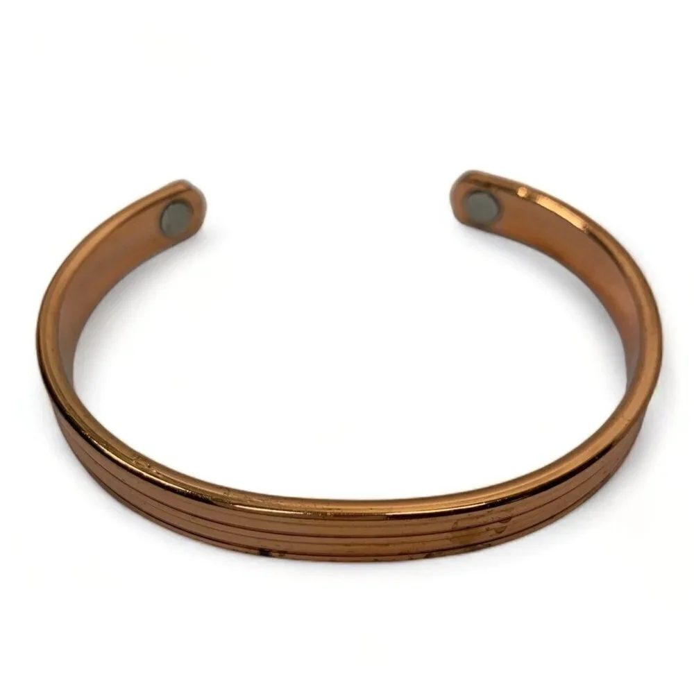 Slim Solid Copper Bangle With Pressure Points For Healing Therapy 2.5